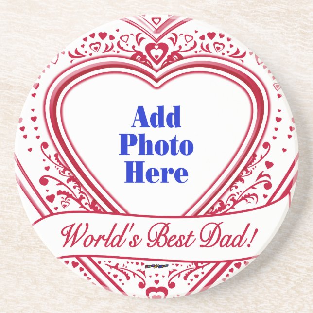 World's Best Dad! Photo Red Hearts Coaster (Front)