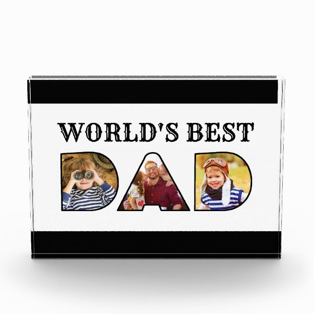 World's Best Dad Quote 3 Photo Collage Block (Front)