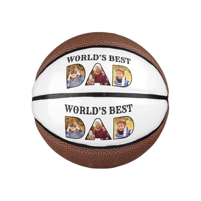 World's Best Dad Quote 3 Photo Collage Mini Basketball (Front)