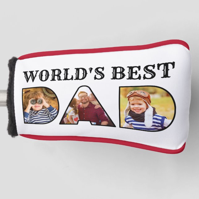 Worlds Best Dad Quote  Modern 3 Photo Collage Golf Head Cover (Front)