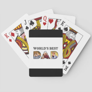 Worlds Best Dad Quote Modern 3 Photo Collage Playing Cards