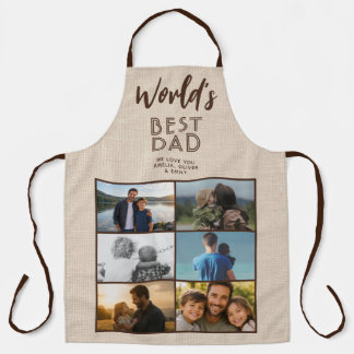World's Best Dad Rustic Linen 6 Photo Collage Apron