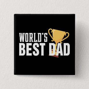 World's Best Dad Typography Trophy Pin Button