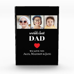 Worlds Best Dad We love you 3 Kids Photo Names Block
