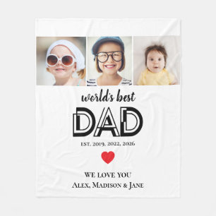 Worlds Best Dad We love you 3 Kids Photo Names Fleece Blanket