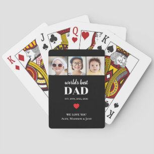 Worlds Best Dad We love you 3 Kids Photo Names Playing Cards