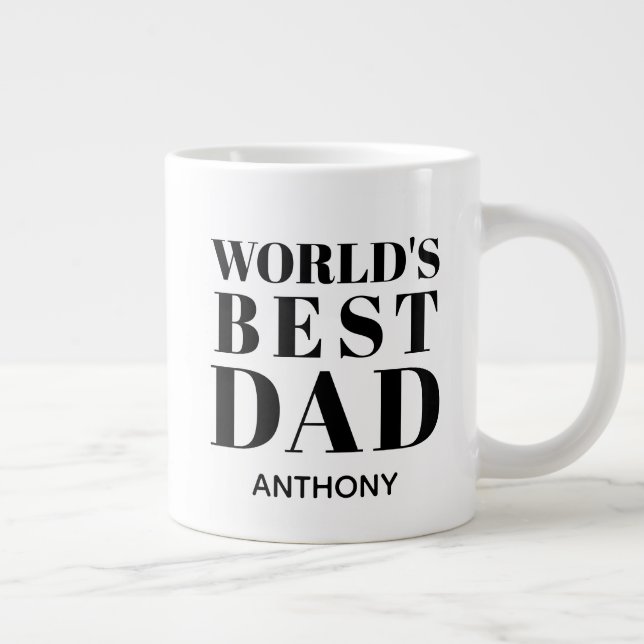 Worlds Best Dad White Black Typography Name Large Coffee Mug (Right)
