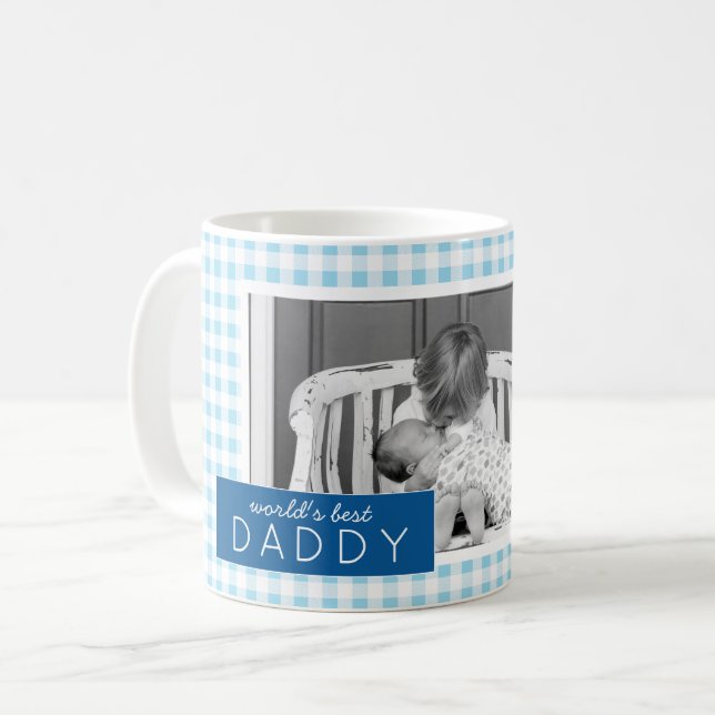 World's Best Daddy Gingham Personalized Photo Coffee Mug (Front Left)