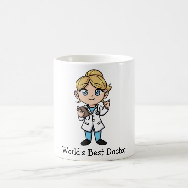 World's Best Doctor - Cute Blonde Blue-Eyed Female Coffee Mug (Center)
