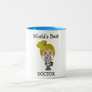 World's Best Doctor, Cute Blonde Female Two-Tone Coffee Mug