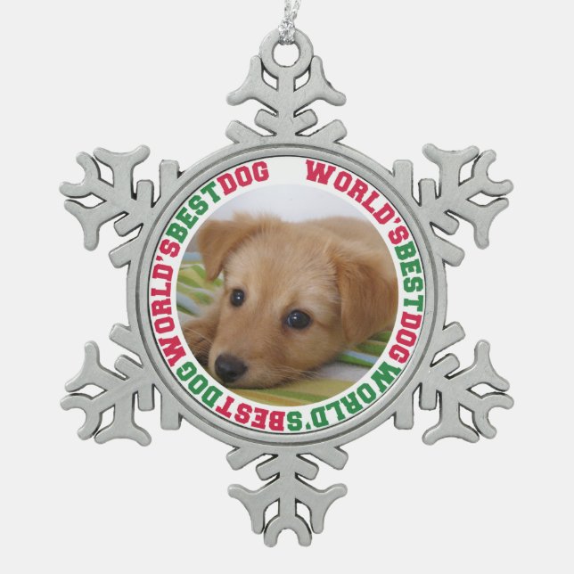 World's best dog custom photo christmas pet snowflake pewter christmas ornament (Front)
