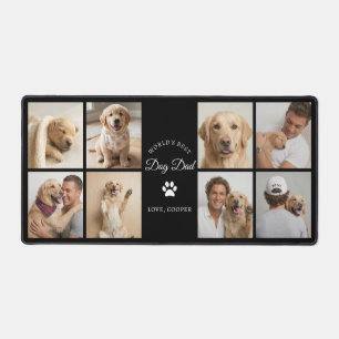 World's Best Dog Dad Custom Photo Collage Black Desk Mat