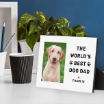 World's Best Dog Dad Custom Photo Pet Lover Plaque<br><div class="desc">This simple and modern custom photo plaque features a portrait-shaped photo space with custom "The World's Best Dog Dad" wording with name(s) of pet puppy dogs in modern black style with cute paw prints, red heart accent, and personalisation of the dog's name. Makes a great Father's Day gift from Dad's...</div>