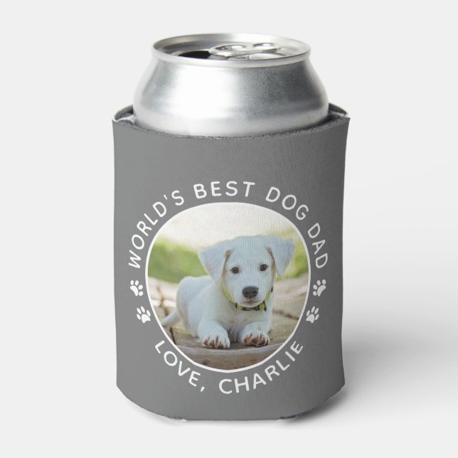 World's Best Dog Dad Cute Custom Pet Photo Can Cooler (Can Front)