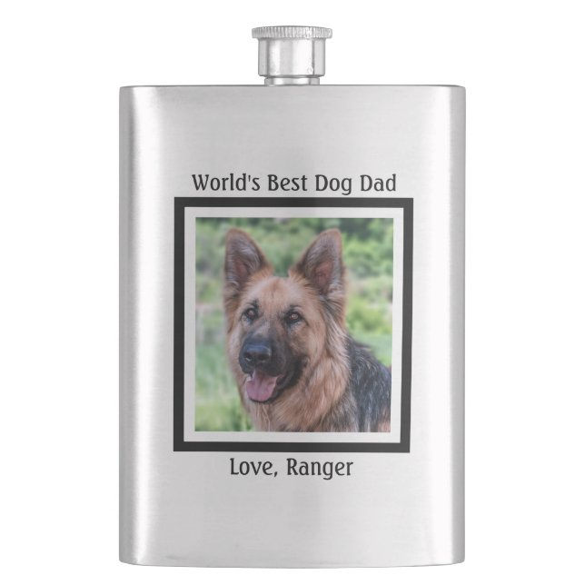 World's Best Dog Dad - Cute Custom Pet Photo Hip Flask (Front)