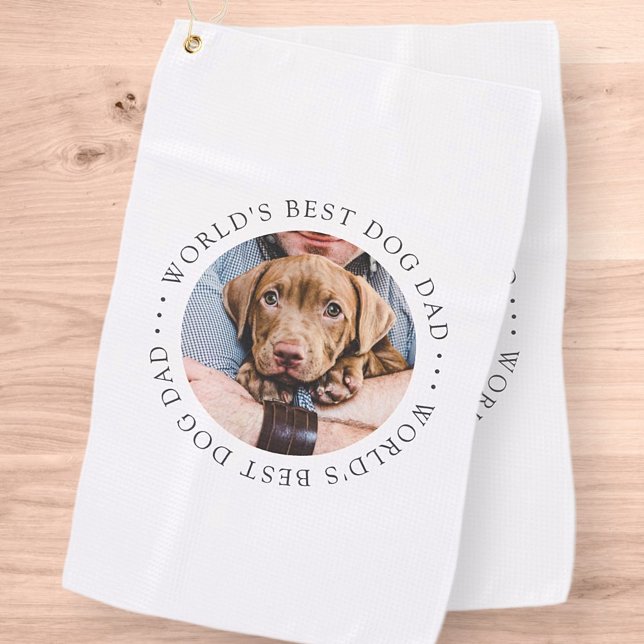 World's Best Dog Dad Elegant Simple Custom Photo Golf Towel (Creator Uploaded)