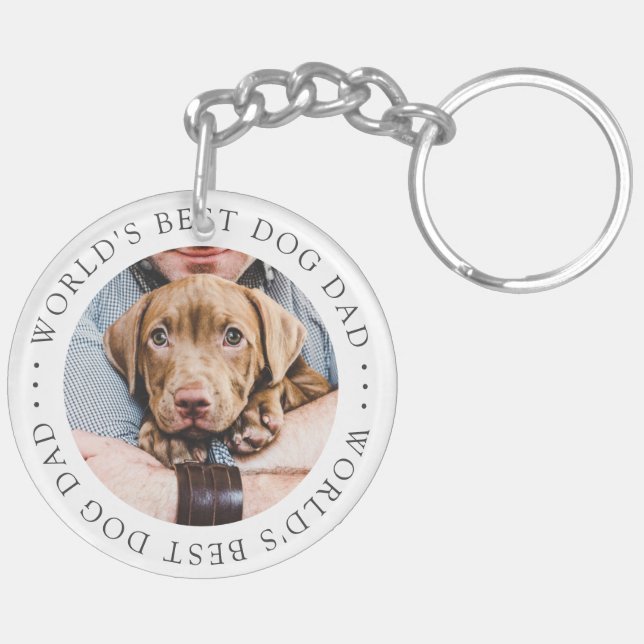 World's Best Dog Dad Elegant Simple Custom Photo Key Ring (Back Left)