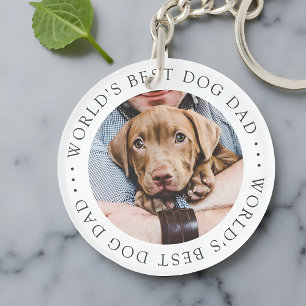 World's Best Dog Dad Elegant Simple Custom Photo Key Ring