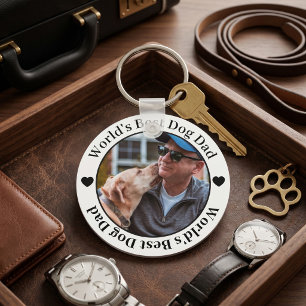 World's Best Dog Dad Modern Elegant Black white  Key Ring