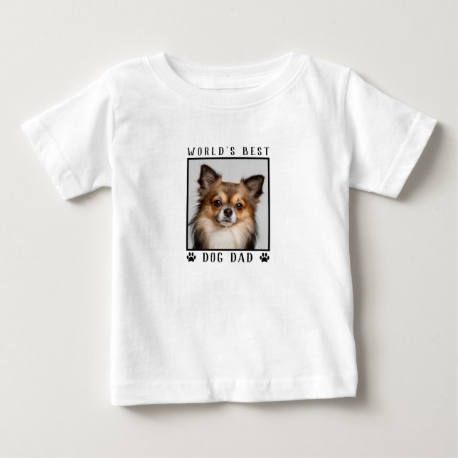 World's Best Dog Dad Paw Prints Pet Photo on Grey Baby T-Shirt (Front)