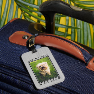 World's Best Dog Dad Paw Prints Pet Photo Rustic Luggage Tag