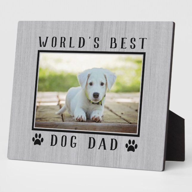 World's Best Dog Dad Paw Prints Pet Photo Rustic Plaque (Side)