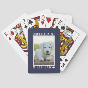 World's Best Dog Dad Paw Prints Photo Navy Blue Playing Cards