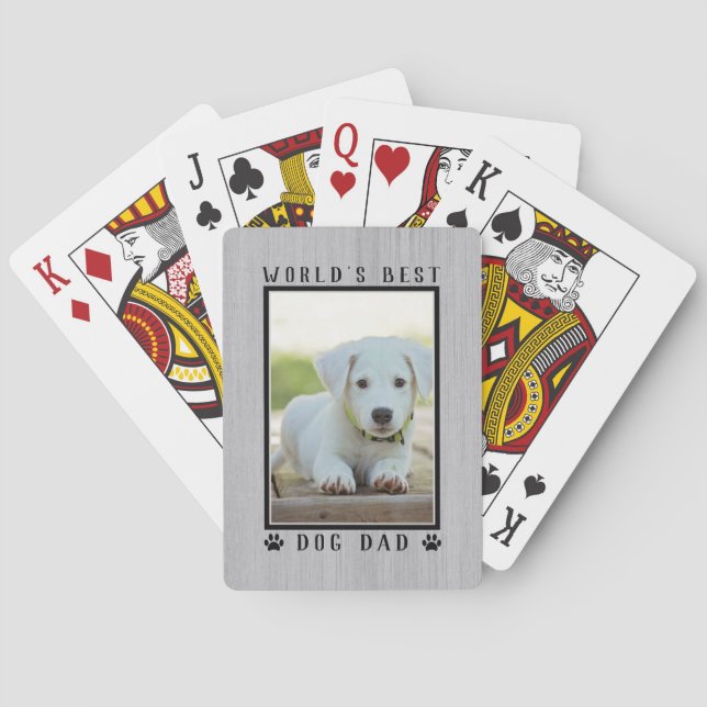 World's Best Dog Dad Paw Prints Photo Rustic Playing Cards (Back)