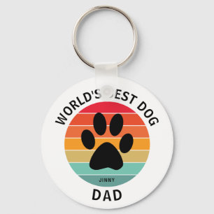  World's Best Dog Dad Pawprint Retro Sunset Custom Key Ring
