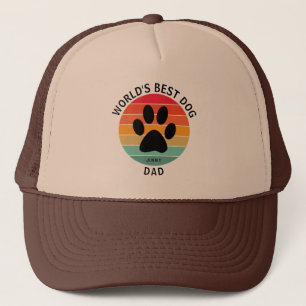  World's Best Dog Dad Pawprint Retro Sunset Custom Trucker Hat