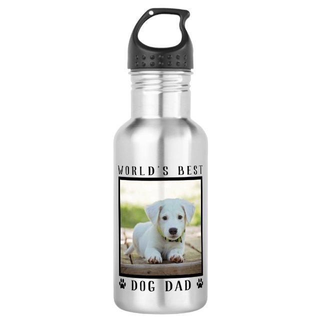 World's Best Dog Dad Pet Photo Paw Prints 532 Ml Water Bottle (Front)