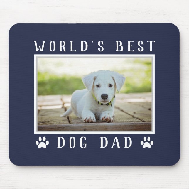 World's Best Dog Dad Photo Paw Prints Navy Blue Mouse Pad (Front)