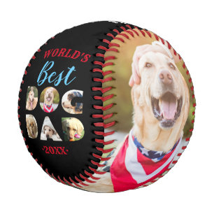 World's Best Dog Dad Quote Photo Collage Black Baseball