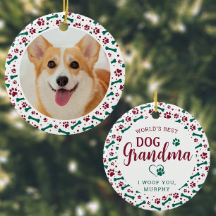 Worlds Best Dog Grandma Paw Prints Pet Photo  Ceramic Tree Decoration