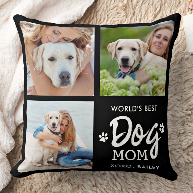 World's Best DOG MOM Custom 3 Photo Collage  Cushion (Creator Uploaded)