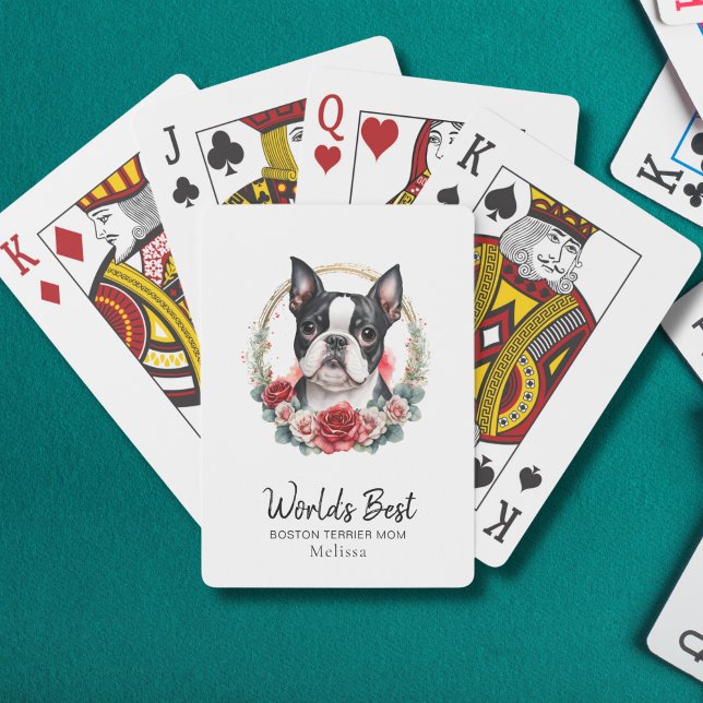 Worlds Best Dog Mum Boston Terrier Monogram Name Playing Cards (Add Name to personalize.  edit other text if you wish)