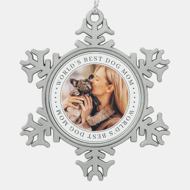 World's Best Dog Mum Classic Simple Photo Snowflake Pewter Christmas Ornament (Front)