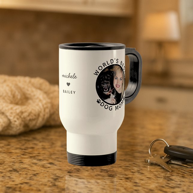 World's Best Dog Mum Custom Name Pet Photo Travel Mug (World's Best Dog Mom Custom Pet Name Photo Travel Mug)