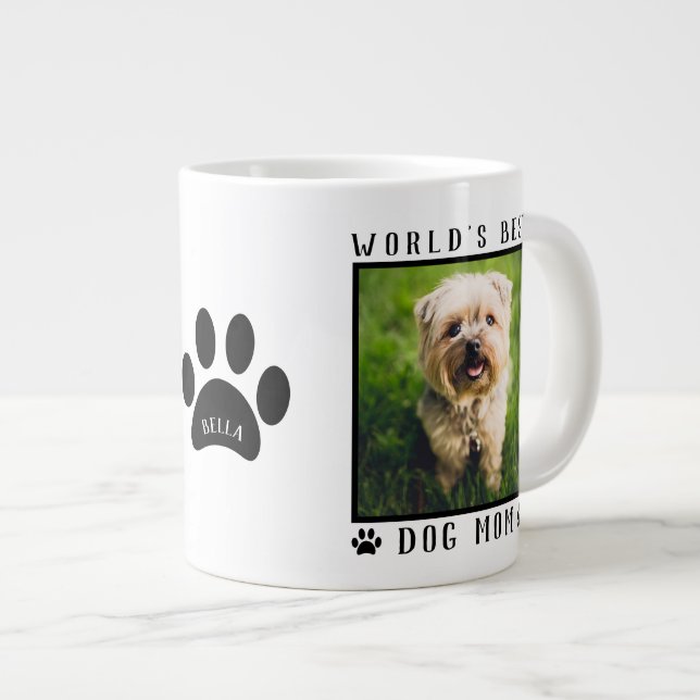 World's Best Dog Mum Name Paw Prints Pet Photo Large Coffee Mug (Front Right)