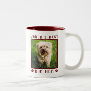 World's Best Dog Mum Paw Prints Pet Photo Burgundy Two-Tone Coffee Mug