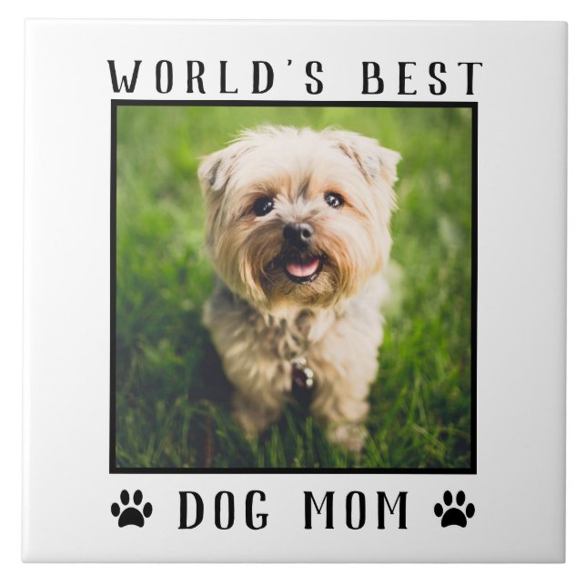 World's Best Dog Mum Paw Prints Pet Photo Frame Tile (Front)