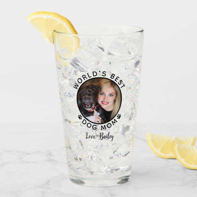 World's Best Dog Mum Paw Prints Pet Photo Name Glass (Front Ice)