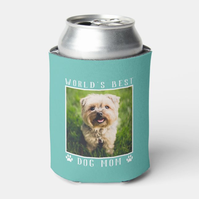 World's Best Dog Mum Paw Prints Photo Teal Can Cooler (Can Front)
