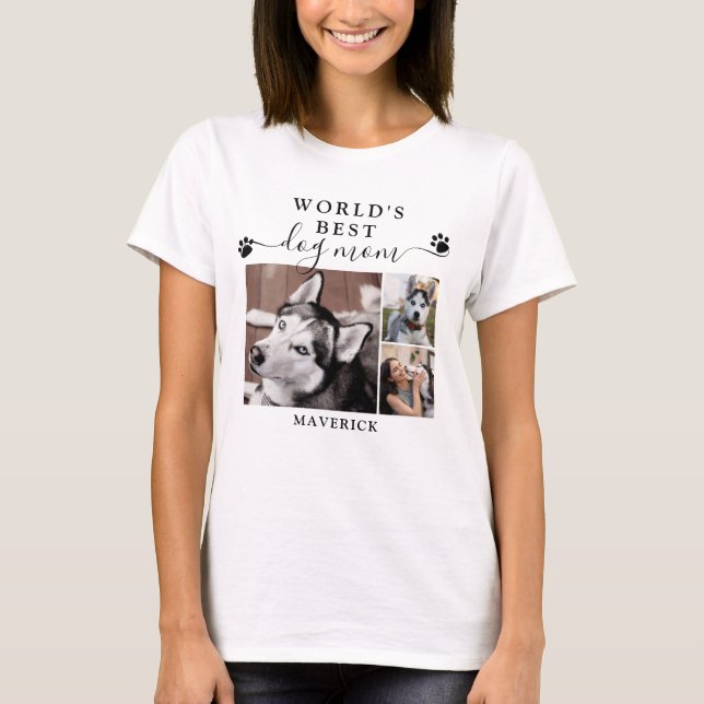 Worlds Best Dog Mum Paw Prints Script 3 Photo T-Shirt (Front)