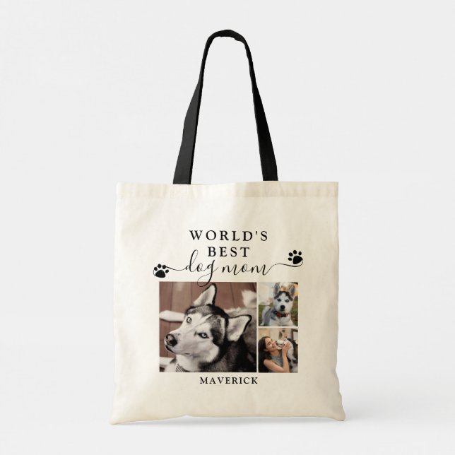 Worlds Best Dog Mum Paw Prints Script 3 Photo Tote Bag (Back)