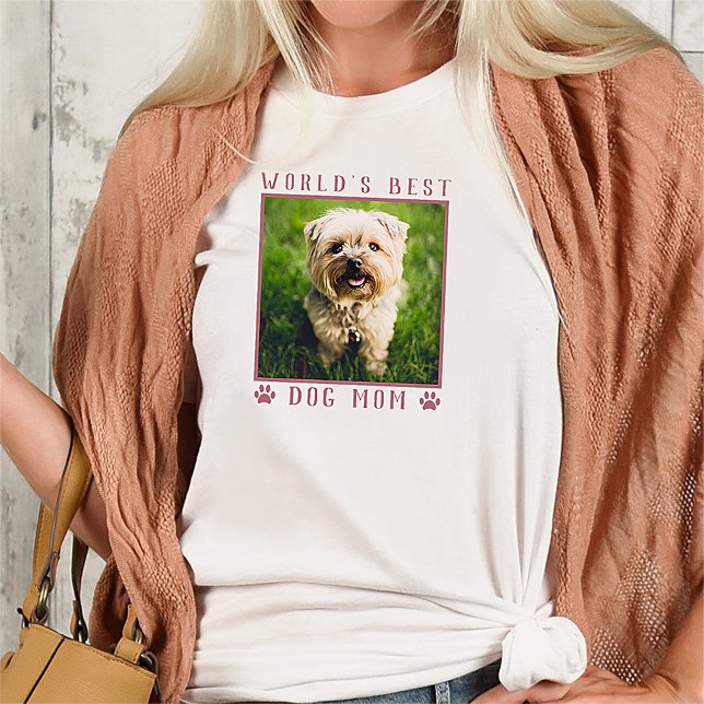 World's Best Dog Mum Pink Paw Prints Pet Photo Tri-Blend Shirt (Creator Uploaded)