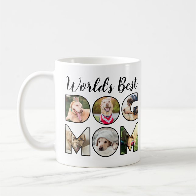 World's Best Dog Mum Quote 6 Photo Collage Coffee Mug (Left)