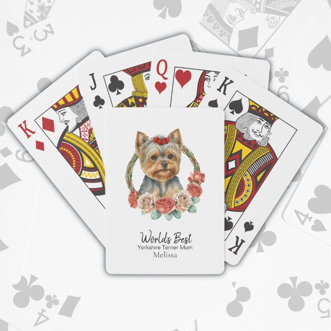 World's Best Dog Mum Yorkshire Terrier Custom Name Playing Cards (World's Best Yorkie Mom!)
