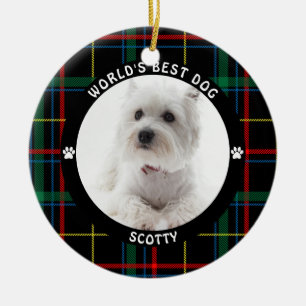 WORLD'S BEST DOG Photo Plaid Personalized Ceramic Tree Decoration
