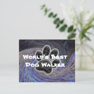 Worlds Best Dog Walker Blue Spiral Pet Paw Print Postcard